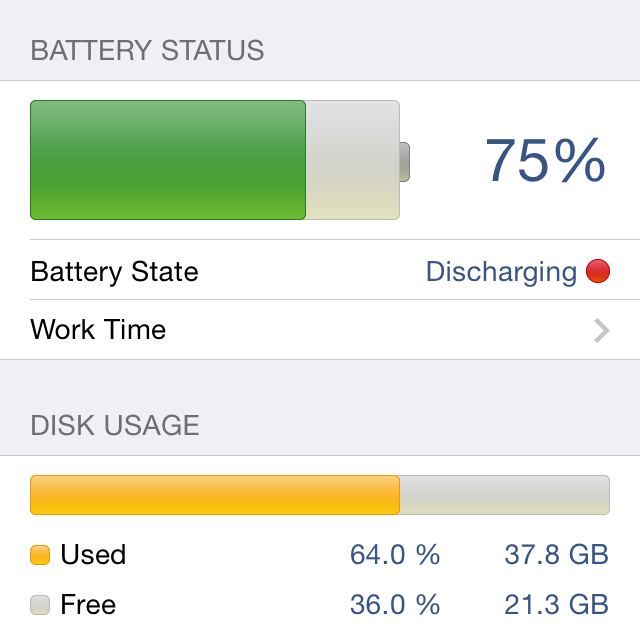 System Status App - Battery and disk monitoring